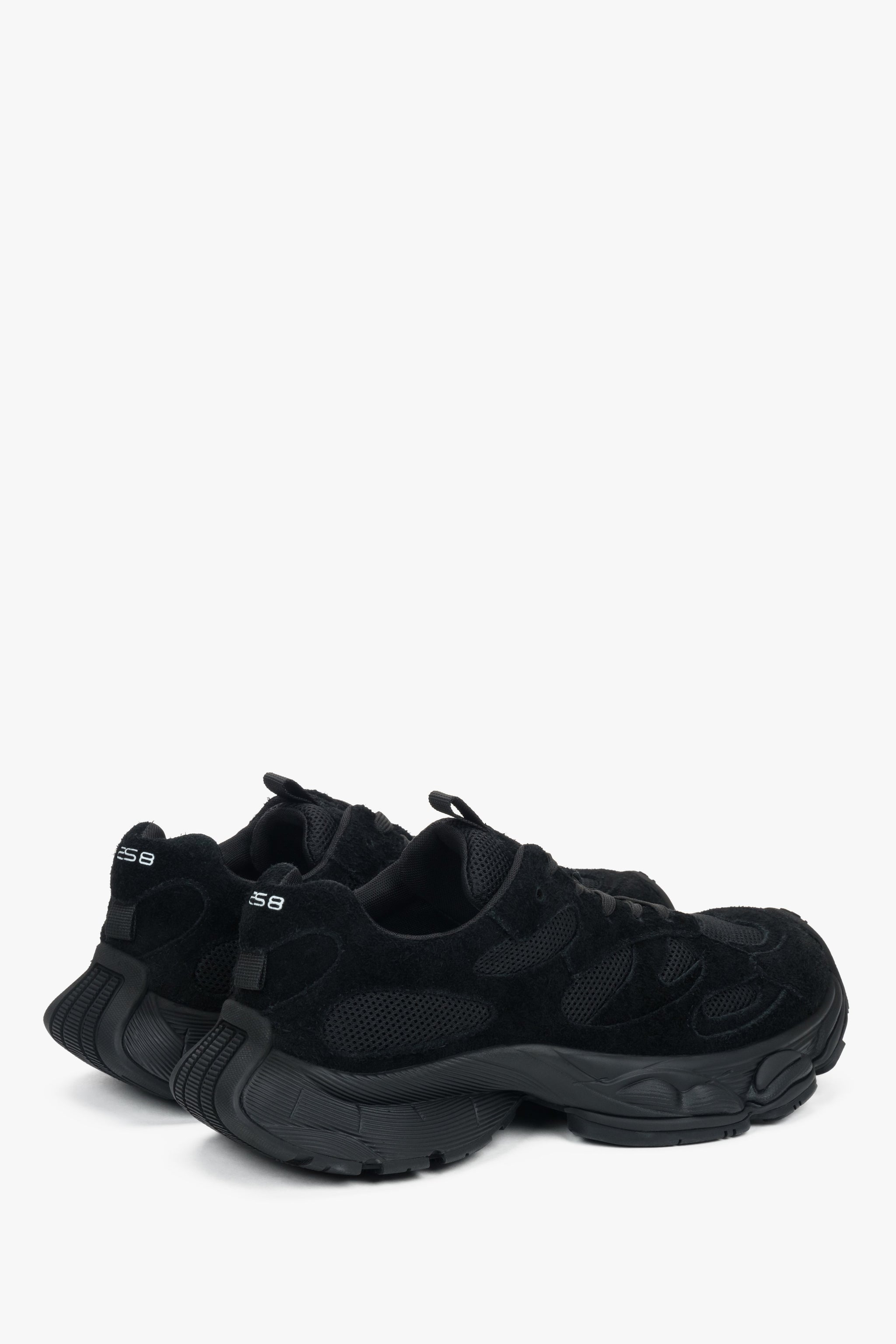 Sneakersy damskie na sprężystej platformie, czarne, z miękkiego weluru, ES8.