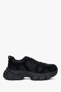ES8 - czarne sneakersy damskie z weluru naturalnego i przewiewnej siateczki na platformie.