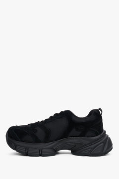 Sneakersy damskie na platformie, czarne, z weluru naturalnego i przewiewnej siateczki, ES8.
