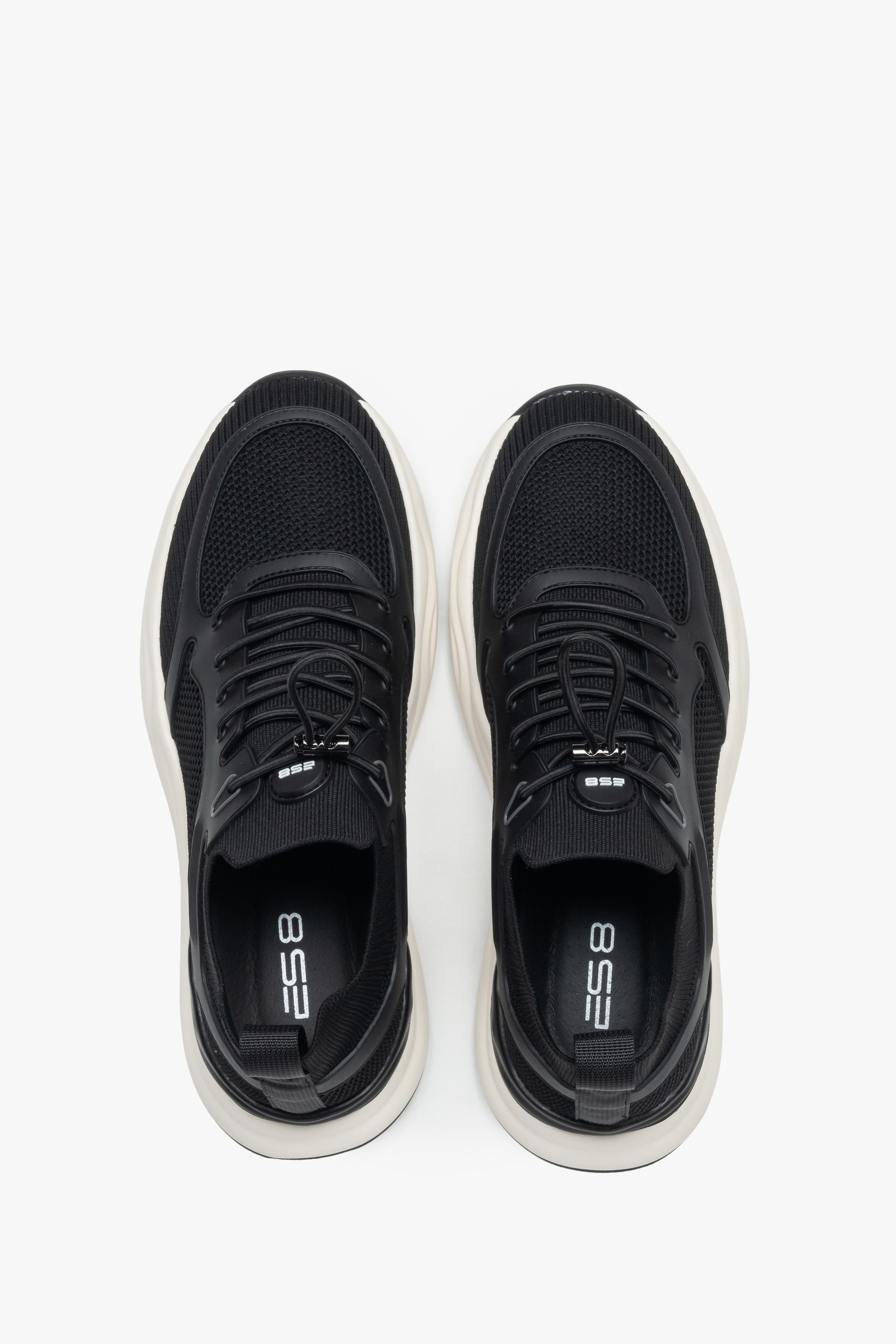 Sneakersy męskie sportowe, czarne, z miękkich tekstyliów i przewiewnej siateczki, ES8.