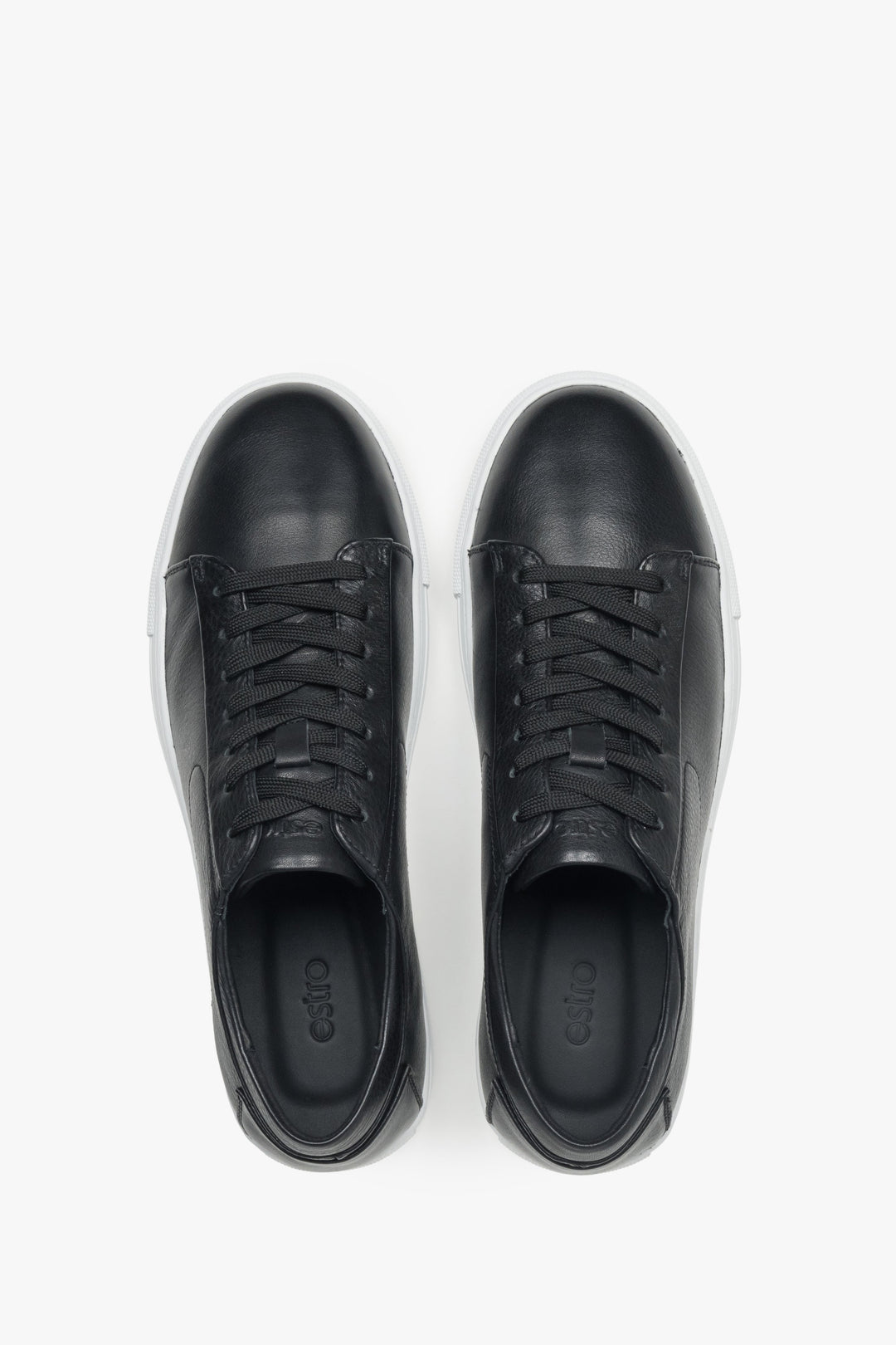 Trampki męskie, czarne, ze skóry naturalnej, na miękkiej podeszwie, Estro.