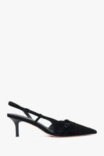 Czarne welurowe czółenka typu slingback na niskim obcasie Estro ER00117176.