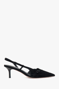 Czarne welurowe czółenka typu slingback na niskim obcasie Estro ER00117176.