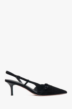 Czarne welurowe czółenka typu slingback na niskim obcasie Estro ER00117176.