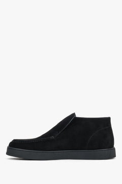 Czarne welurowe mokasyny męskie wsuwane półbuty ze skóry naturalnej Estro