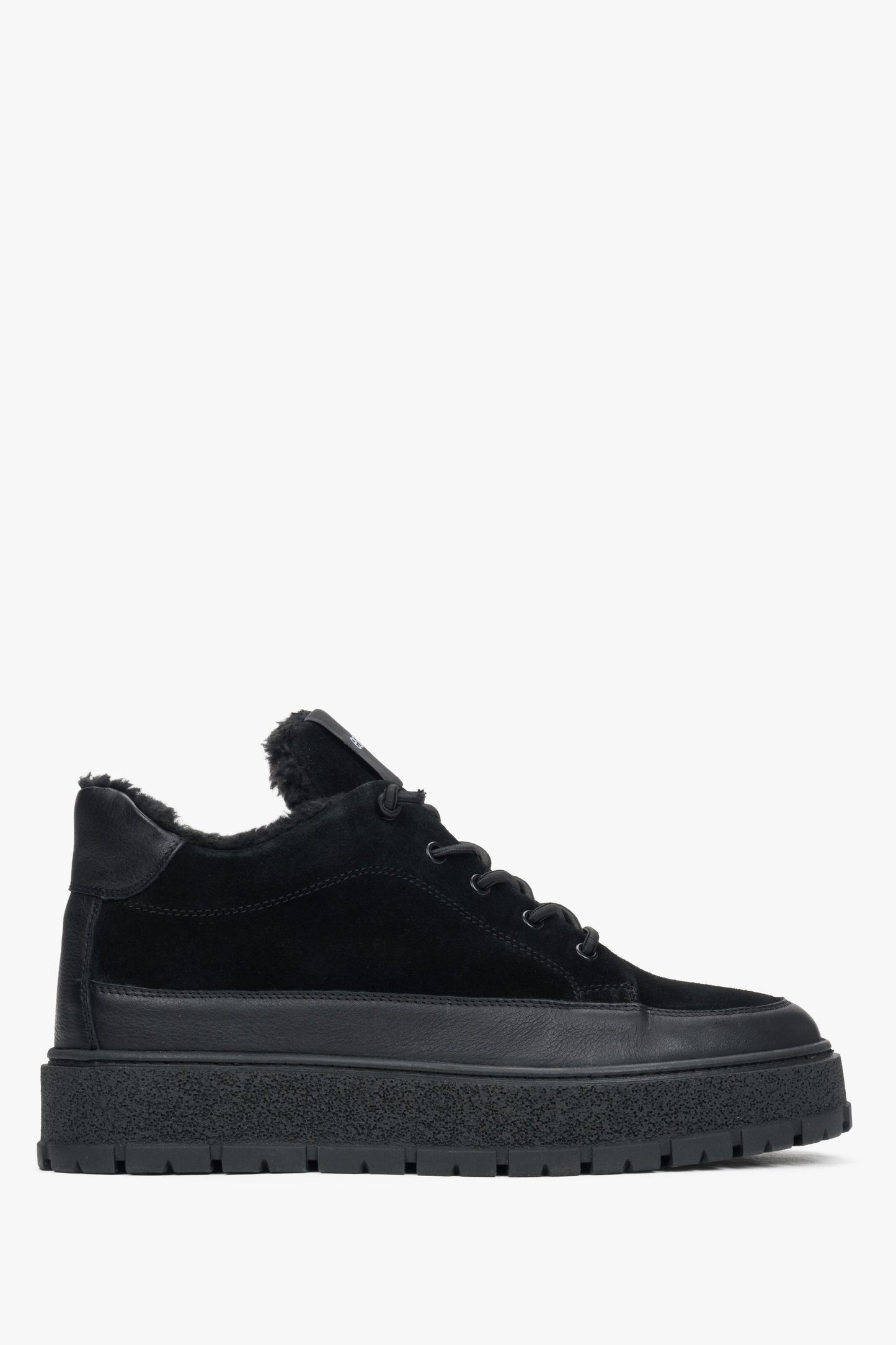 Czarne wysokie trampki męskie z włoskiego weluru naturalnego i skóry z futrzanym wypełnieniem Estro ER00116395.