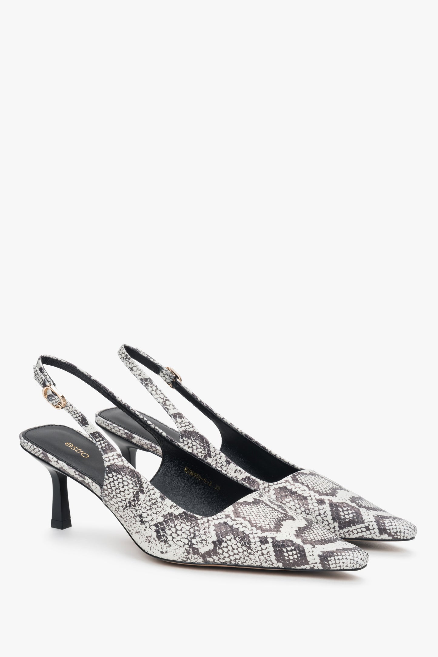 Czarno-szare damskie czółenka ze skóry naturalnej typu slingback od Estro.​
