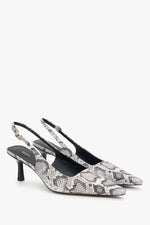 Czarno-szare damskie czółenka ze skóry naturalnej typu slingback od Estro.​
