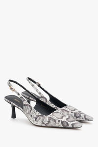 Czarno-szare damskie czółenka ze skóry naturalnej typu slingback od Estro.​