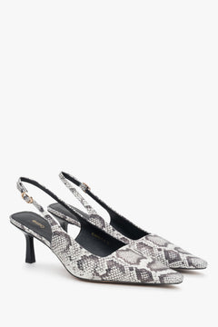 Czarno-szare damskie czółenka ze skóry naturalnej typu slingback od Estro.​
