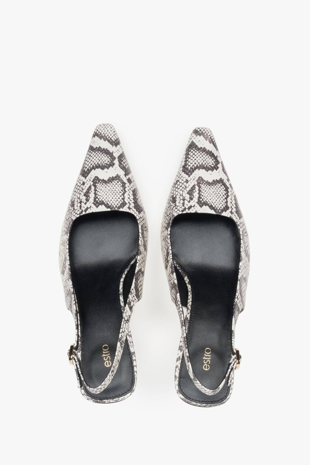 Eleganckie czarno-szare czółenka damskie na niskim obcasie typu slingback wykonane ze skóry naturalnej przez Estro.​