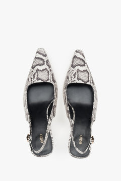 Eleganckie czarno-szare czółenka damskie na niskim obcasie typu slingback wykonane ze skóry naturalnej przez Estro.​