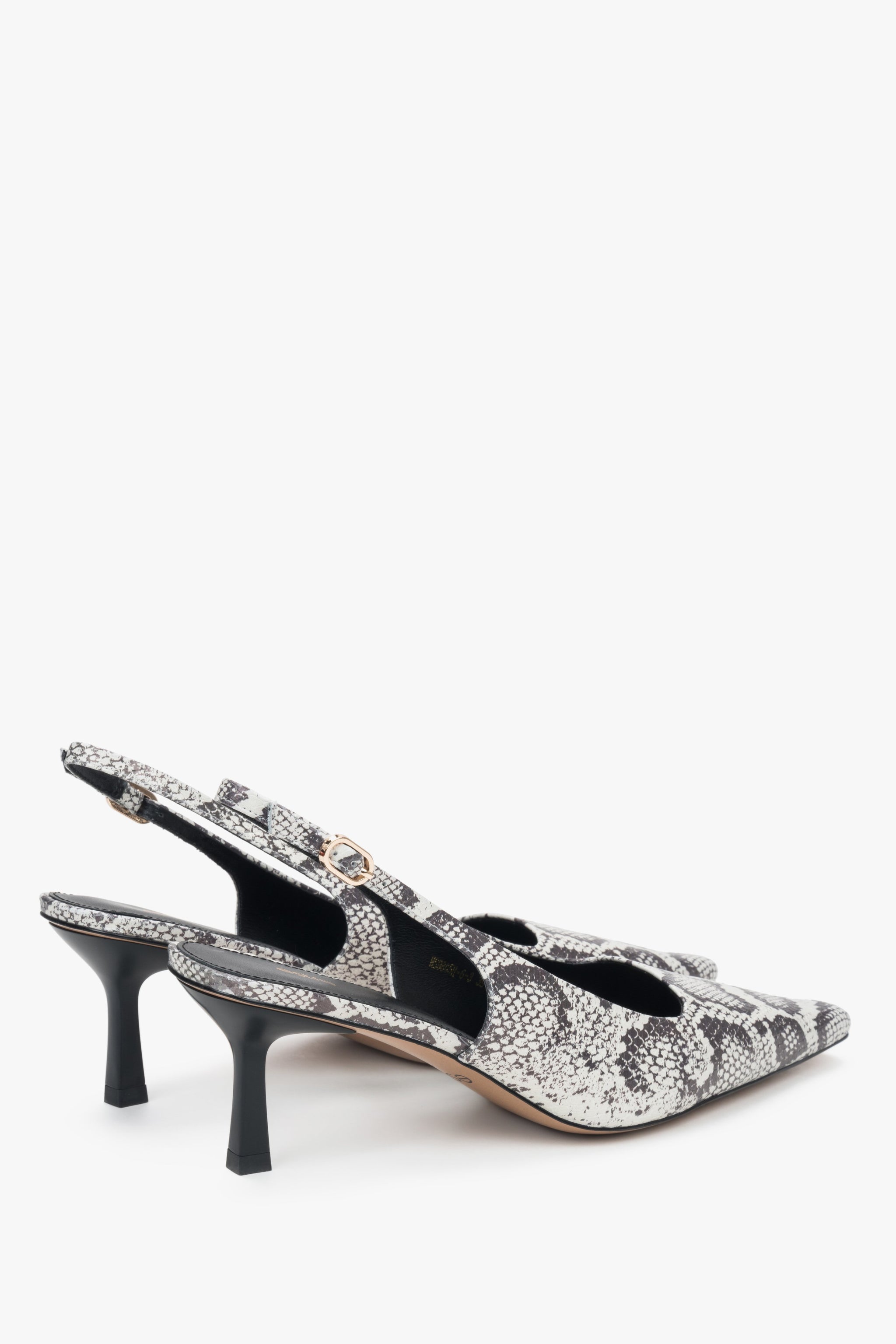 Czarno-szare czółenka damskie Estro z ze skóry na niskim obcasie typu slingback.​