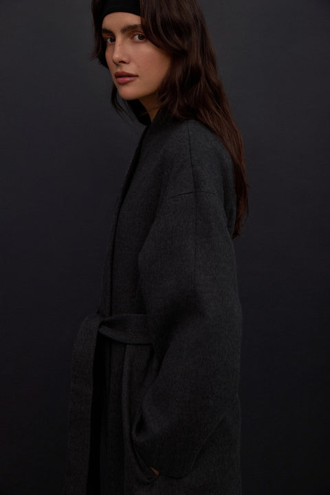 Elegancki wiązany płaszcz damski z mieszanki kaszmiru i wełny wielbłądziej