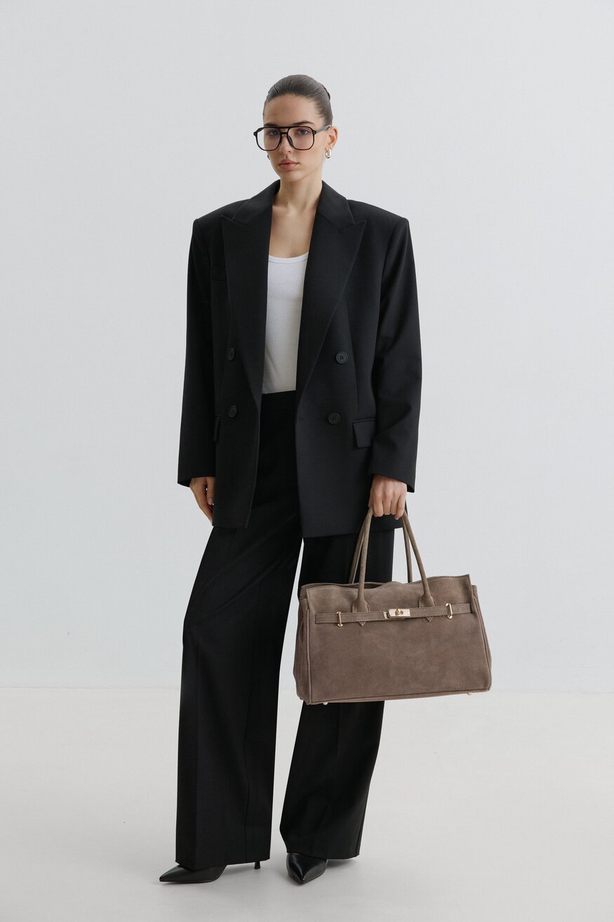 Duża ciemnoszara torebka damska z włoskiego weluru naturalnego Premium Estro ER00118647.