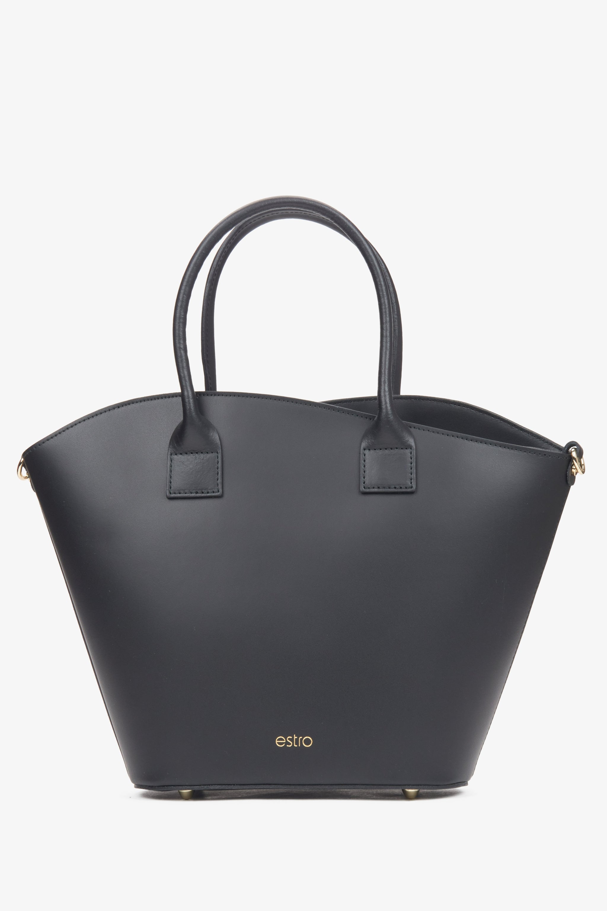 Estro - duża czarna torebka damska typu shopper z włoskiej skóry naturalnej Premium.