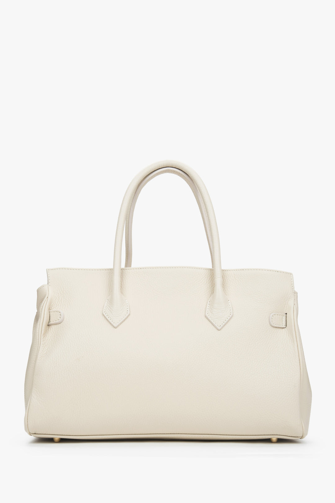 Stylowa jasnobeżowa torebka damska o dużym rozmiarze, uszyta z naturalnej włoskiej skóry Premium Estro - tył.