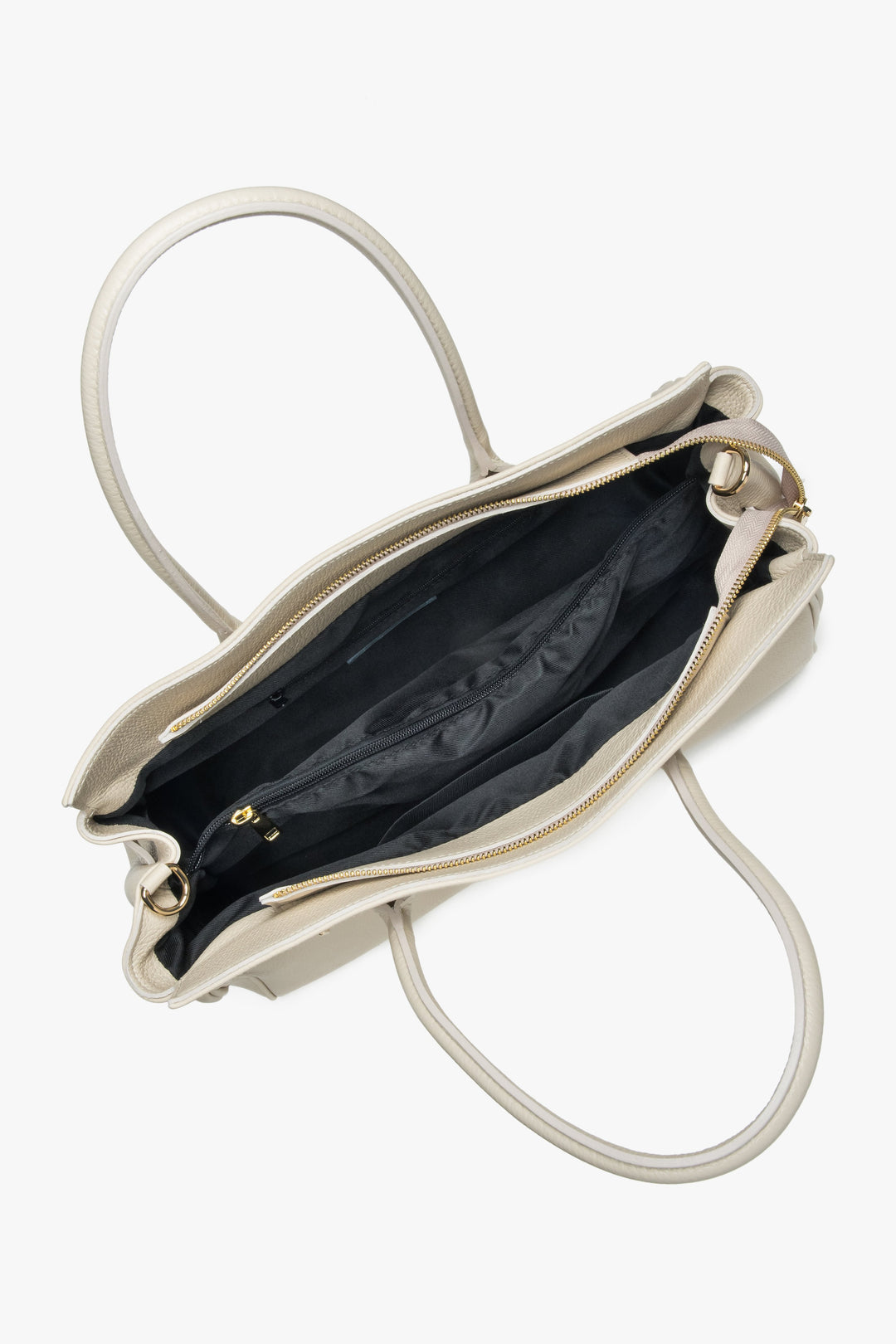 Duża mlecznobeżowa torebka damska z włoskiej skóry naturalnej Premium Estro.