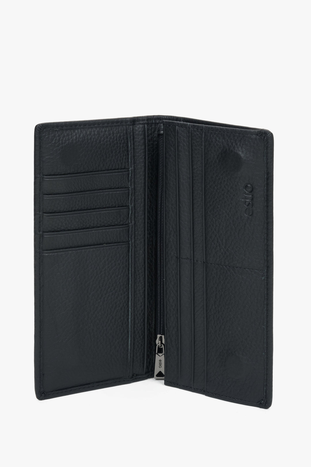 Portfel męski, duży, czarny, z groszkowej skóry naturalnej, Estro.