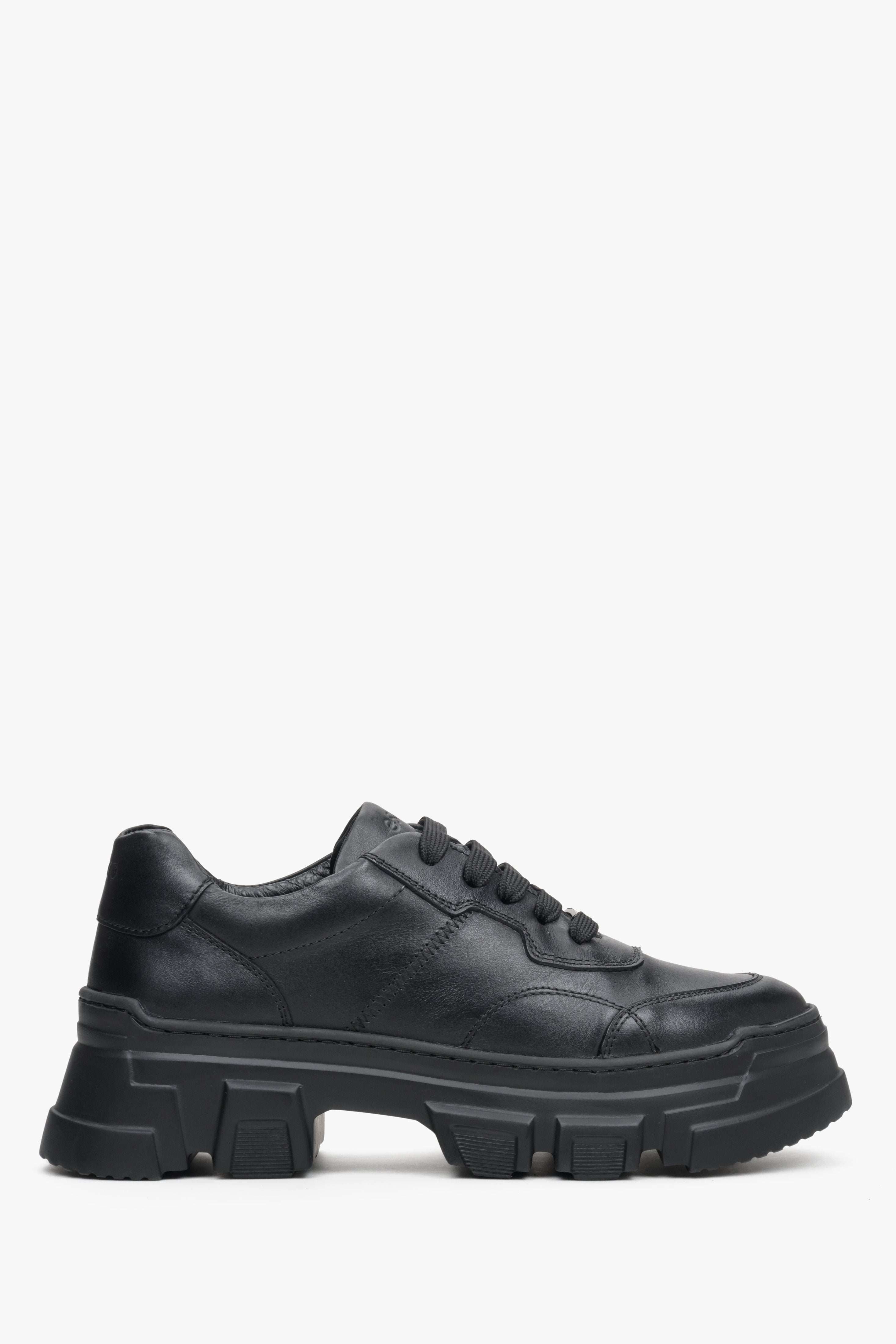 Czarne skórzane sneakersy damskie na masywnej podeszwie Estro ER00113362