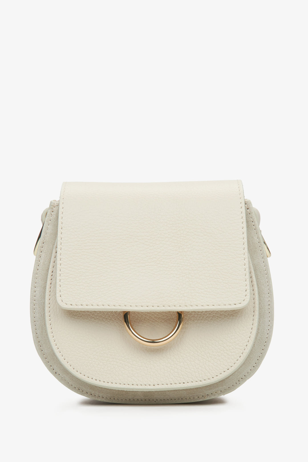 Mała jasnobeżowa torebka damska w kształcie podkowy z włoskiej skóry naturalnej Premium ER00115064