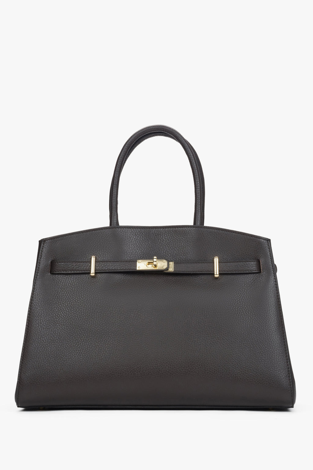 Elegancka ciemnobrązowa torebka typu tote z włoskiej skóry naturalnej Premium Estro ER00118555.