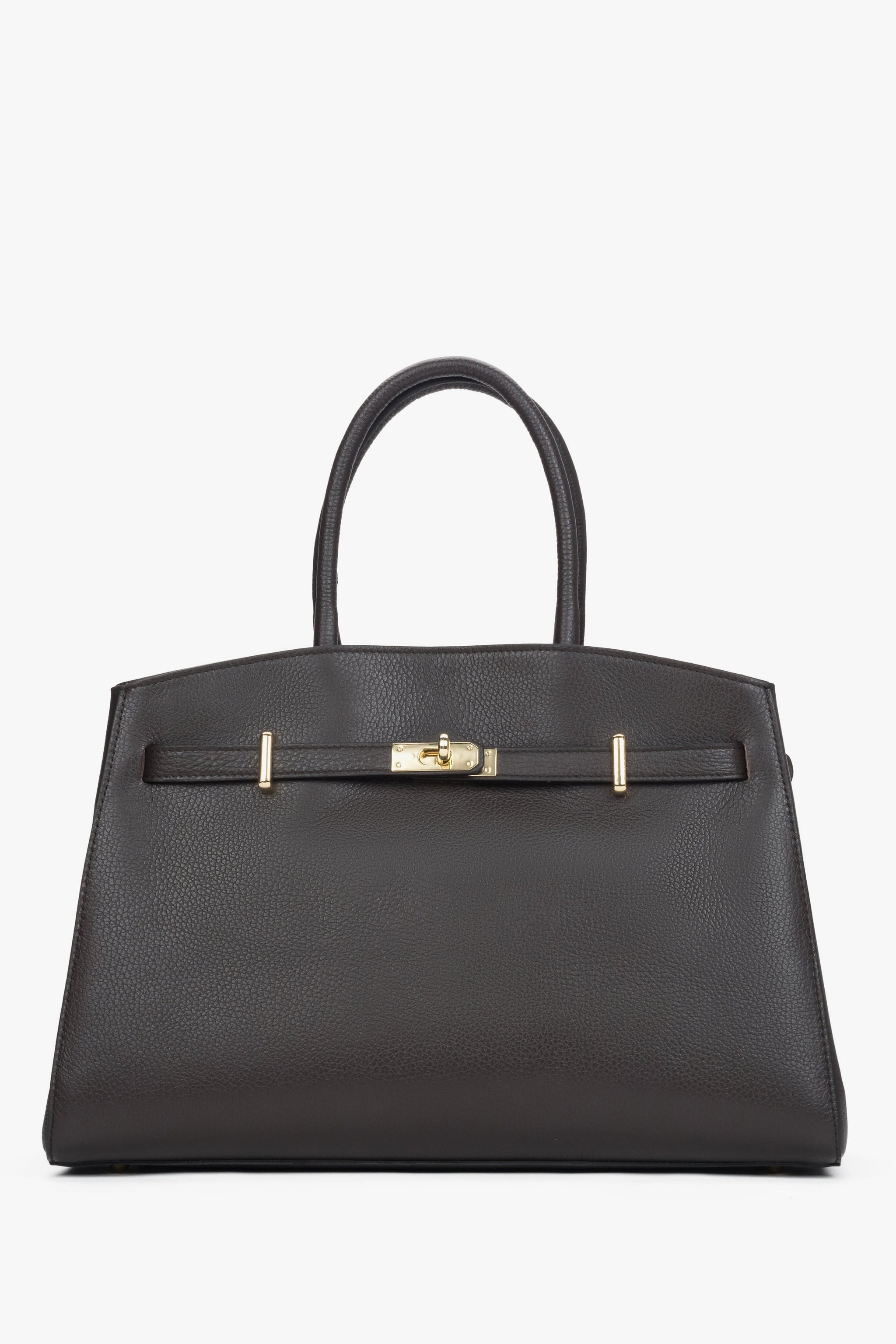 Elegancka ciemnobrązowa torebka typu tote z włoskiej skóry naturalnej Premium Estro ER00118555.