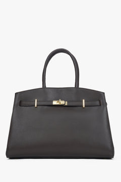 Elegancka ciemnobrązowa torebka typu tote z włoskiej skóry naturalnej Premium Estro ER00118555.