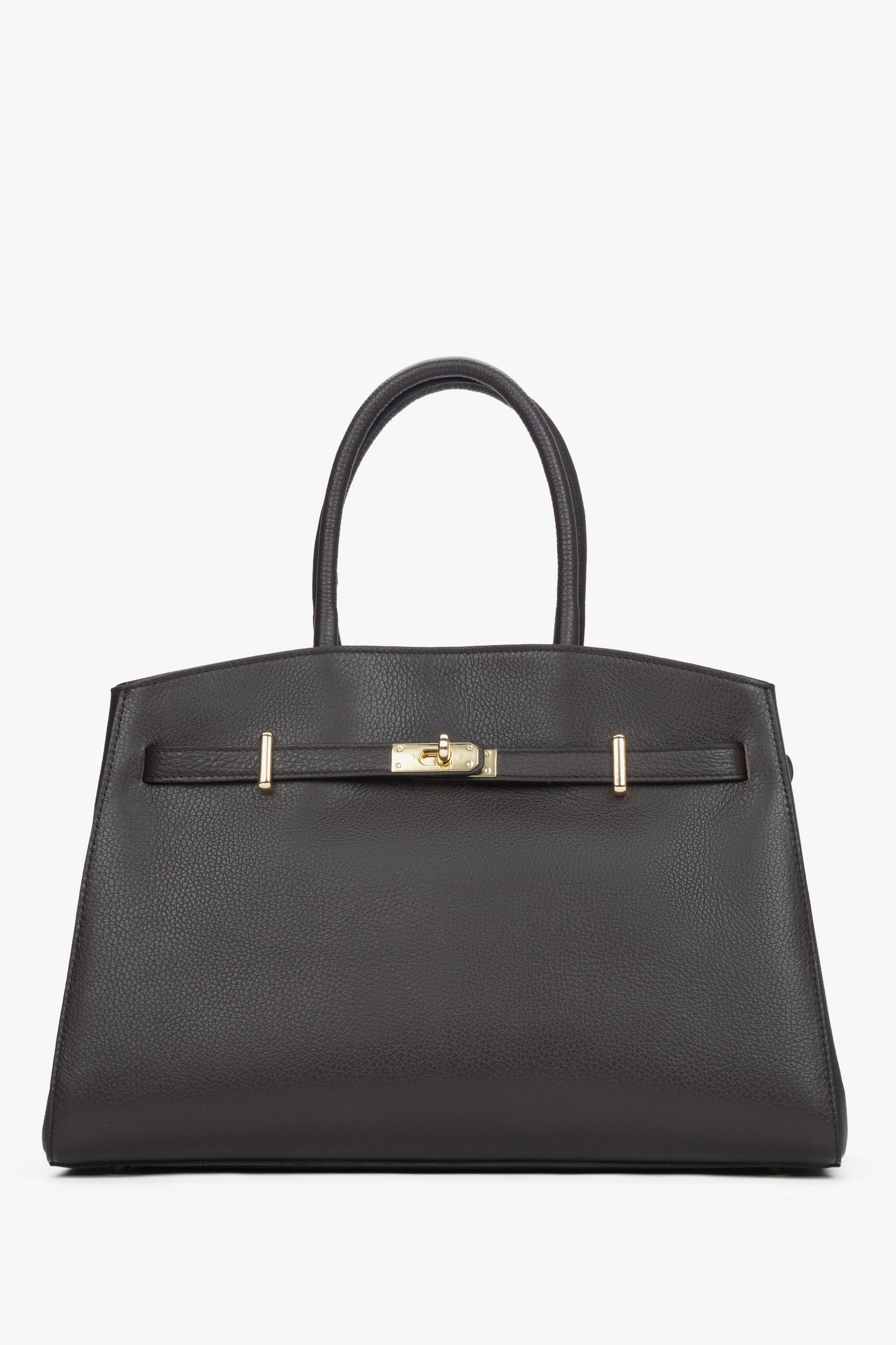 Elegancka ciemnobrązowa torebka typu tote z włoskiej skóry naturalnej Premium Estro ER00118555.