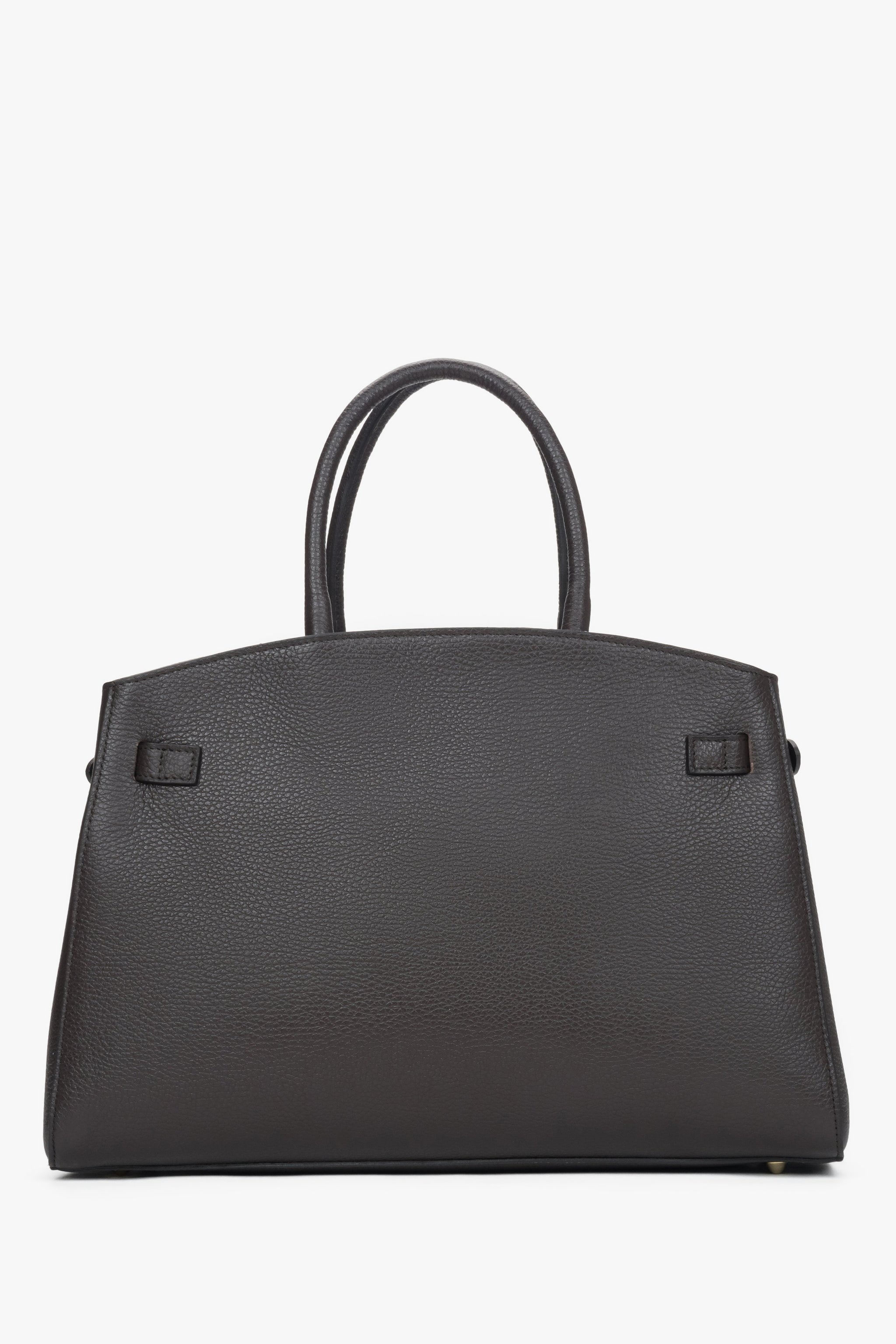 Elegancka torebka typu tote, ciemnobrązowa, z włoskiej skóry naturalnej Premium, Estro.