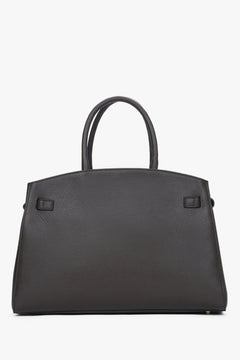 Elegancka torebka typu tote, ciemnobrązowa, z włoskiej skóry naturalnej Premium, Estro.