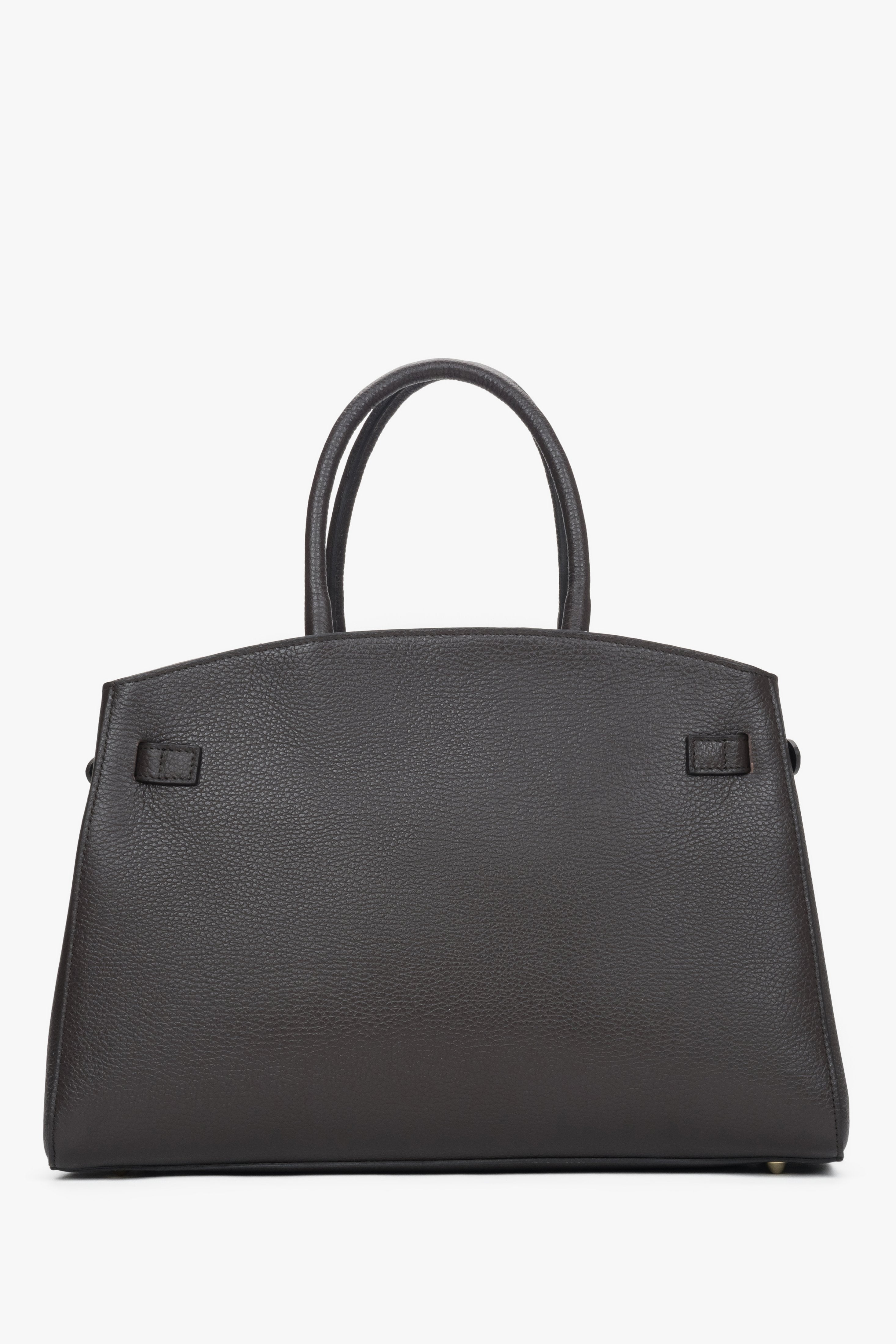 Elegancka torebka typu tote, ciemnobrązowa, z włoskiej skóry naturalnej Premium, Estro.
