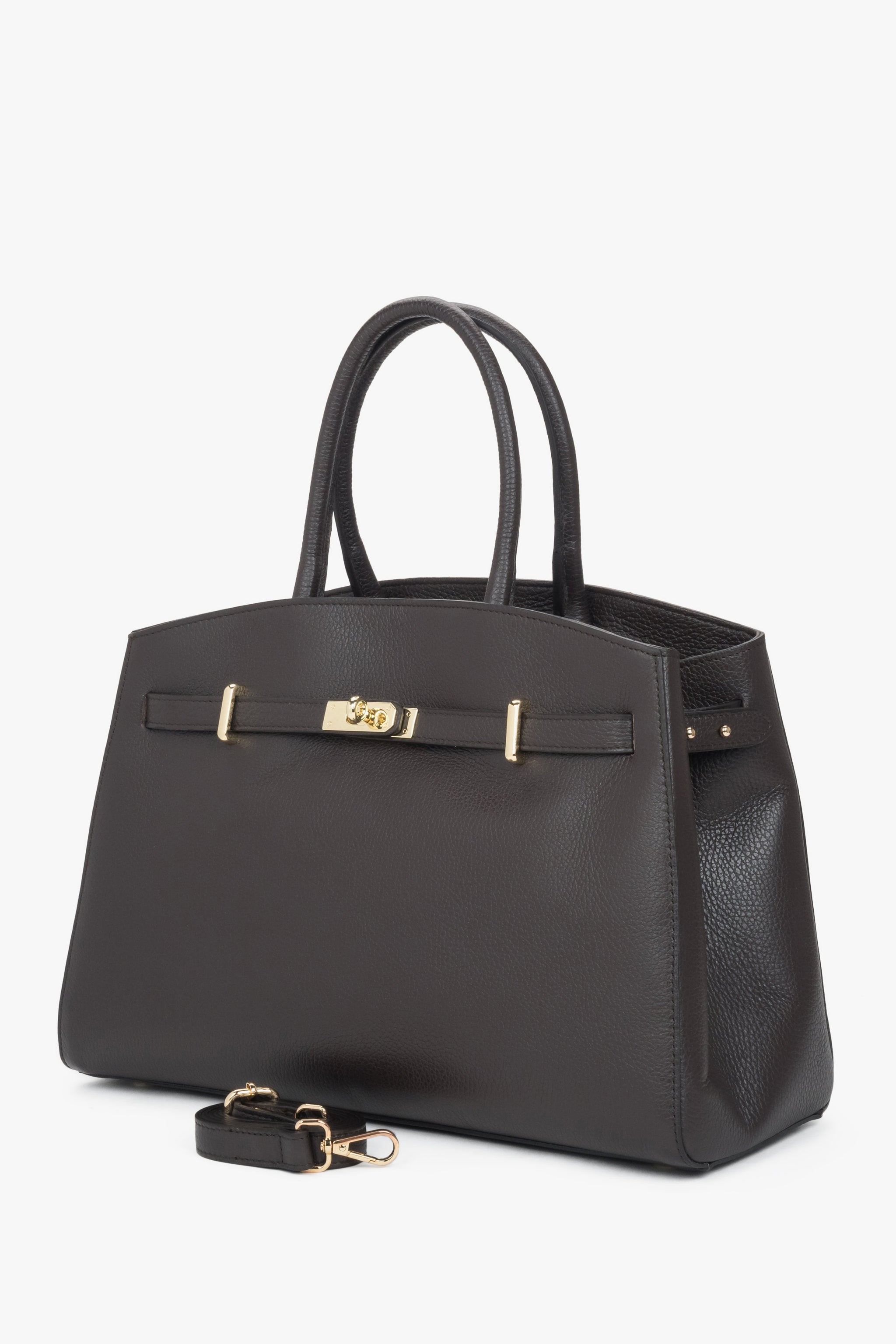 Torebka typu tote Estro, elegancka, ciemnobrązowa, z włoskiej skóry naturalnej Premium.