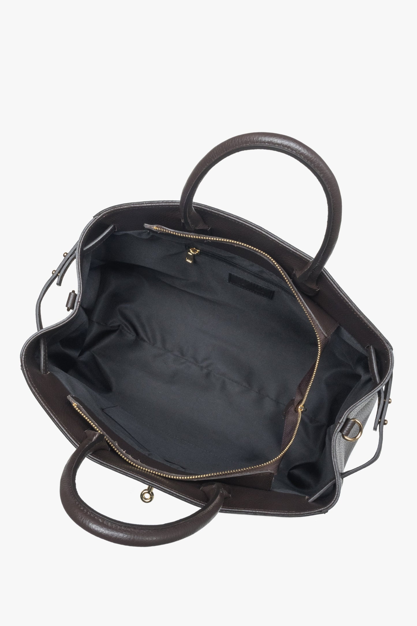 Ciemnobrązowa, elegancka torebka typu tote z włoskiej skóry naturalnej Premium, Estro.
