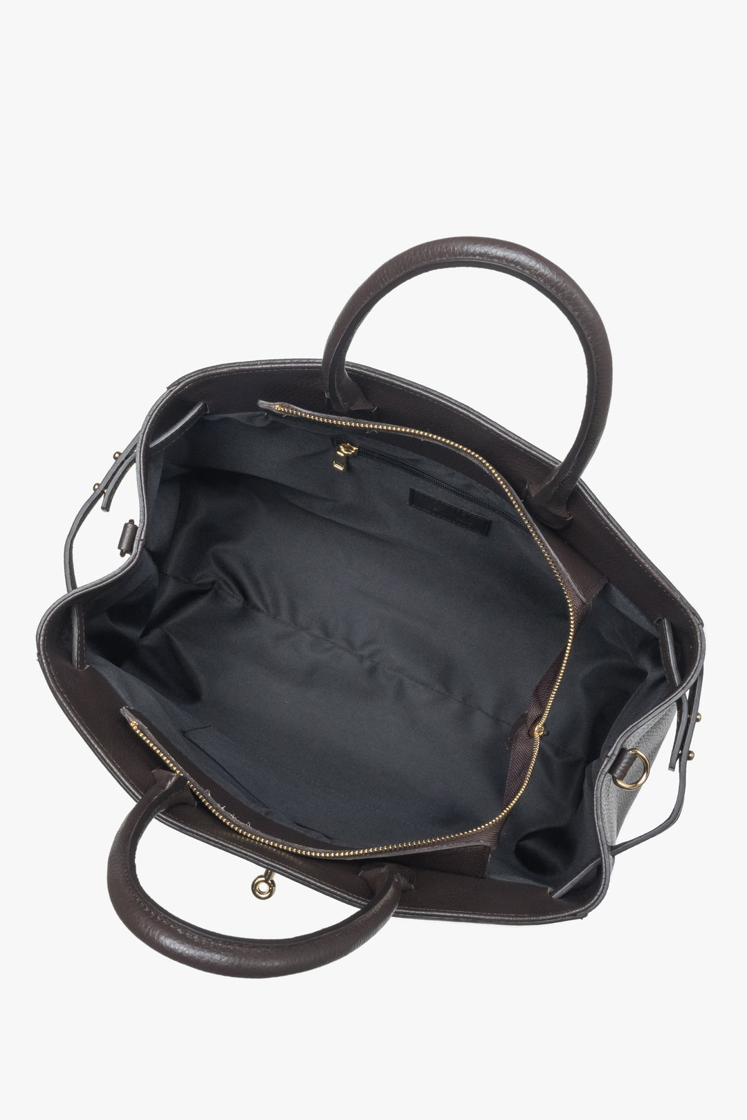 Ciemnobrązowa, elegancka torebka typu tote z włoskiej skóry naturalnej Premium, Estro.