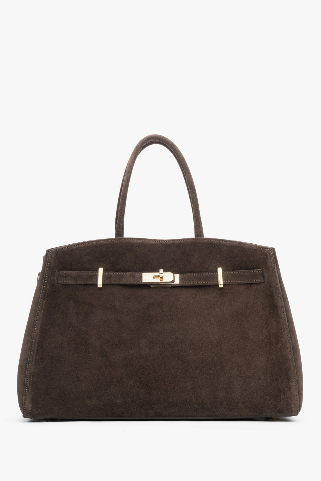 Elegancka ciemnobrązowa torebka typu tote z włoskiego weluru naturalnego Premium Estro ER00118154.