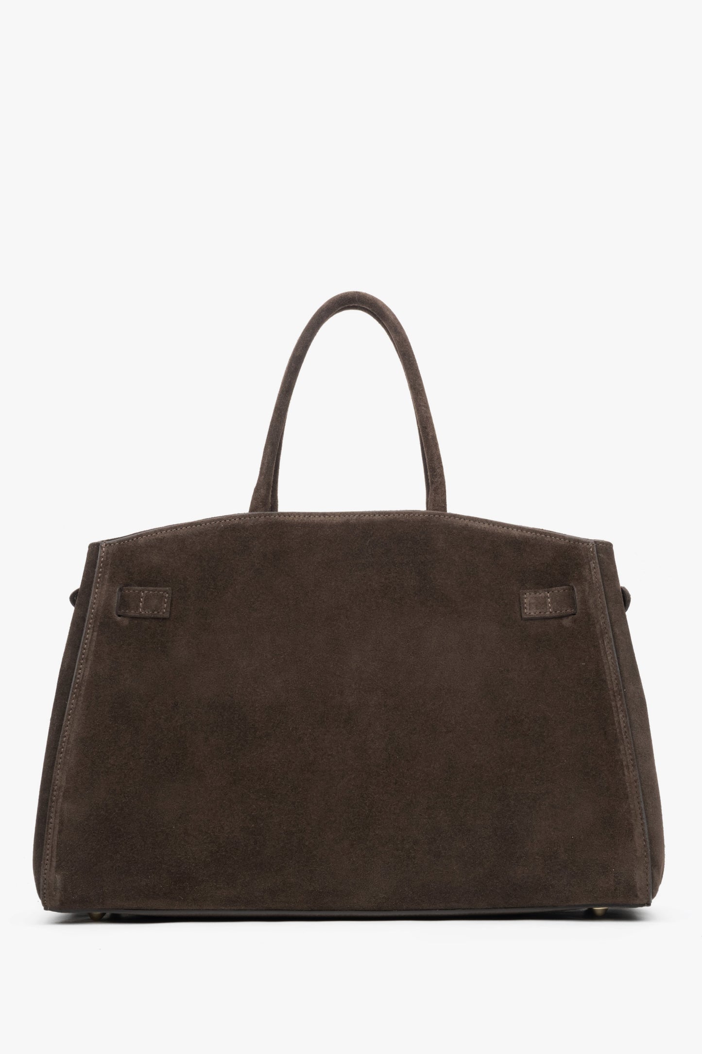 Elegancka ciemnobrązowa torebka typu tote z włoskiego weluru naturalnego Premium - wygląd z tyłu torebki.