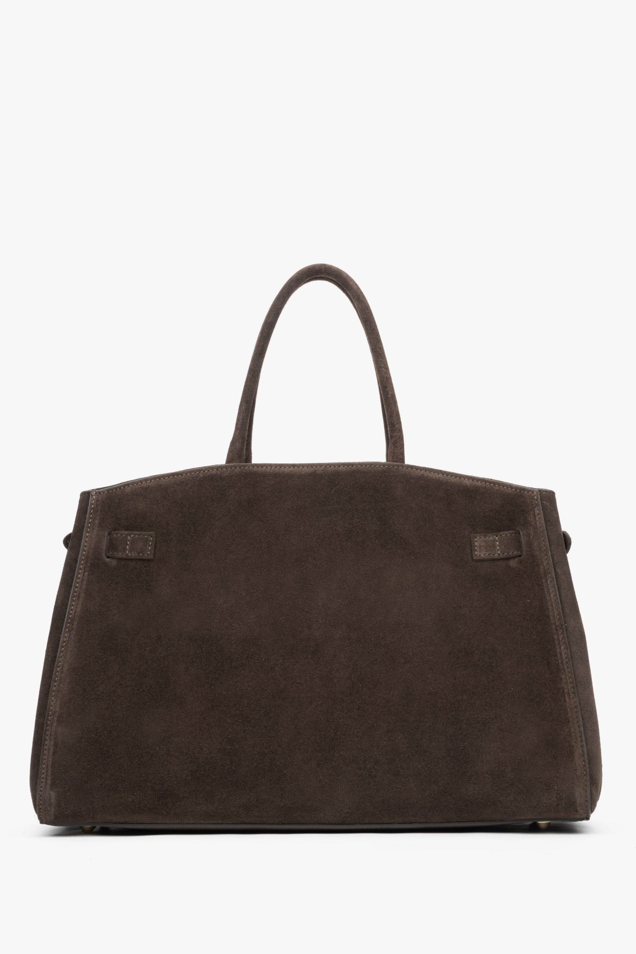 Elegancka ciemnobrązowa torebka typu tote z włoskiego weluru naturalnego Premium - wygląd z tyłu torebki.
