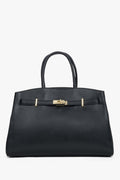 Elegancka czarna torebka typu tote z włoskiej skóry naturalnej Premium Estro ER00118556.
