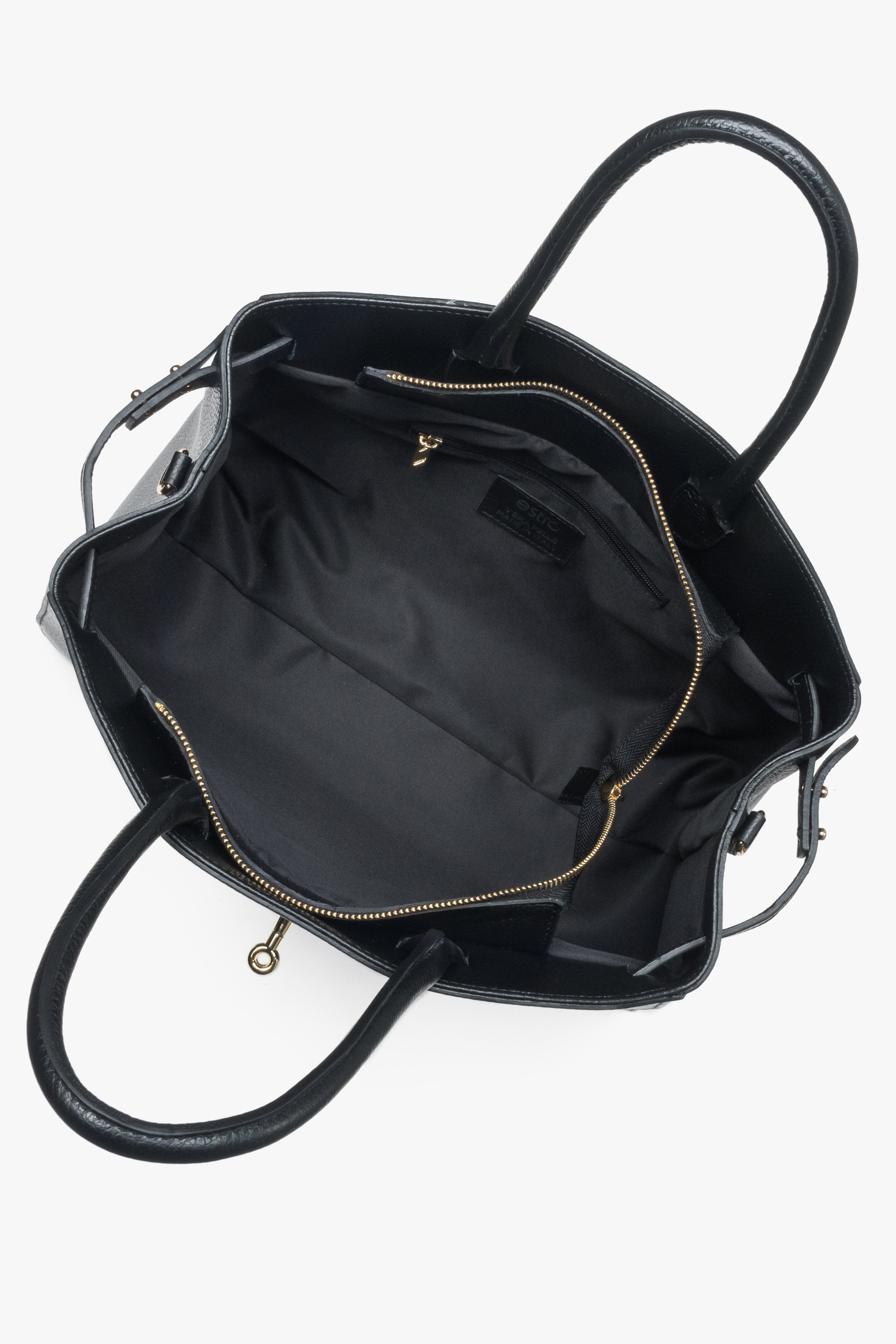 Czarna torebka typu tote Estro, elegancka, z włoskiej skóry naturalnej Premium.