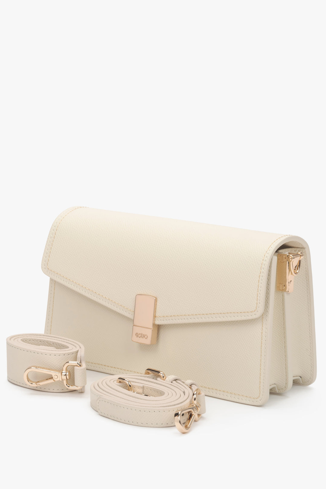 Damska elegancka jasnobeżowa torebka na ramię ze złotymi detalami Estro.