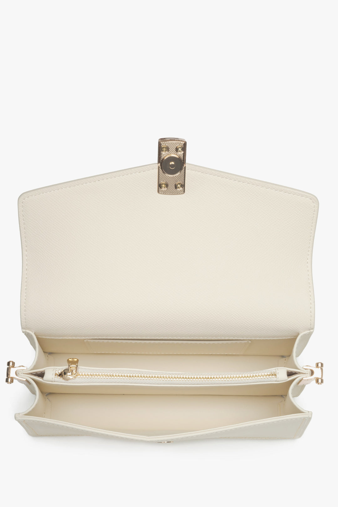 Elegancka jasnobeżowa torebka damska Estro, na ramię, ze złotymi detalami.