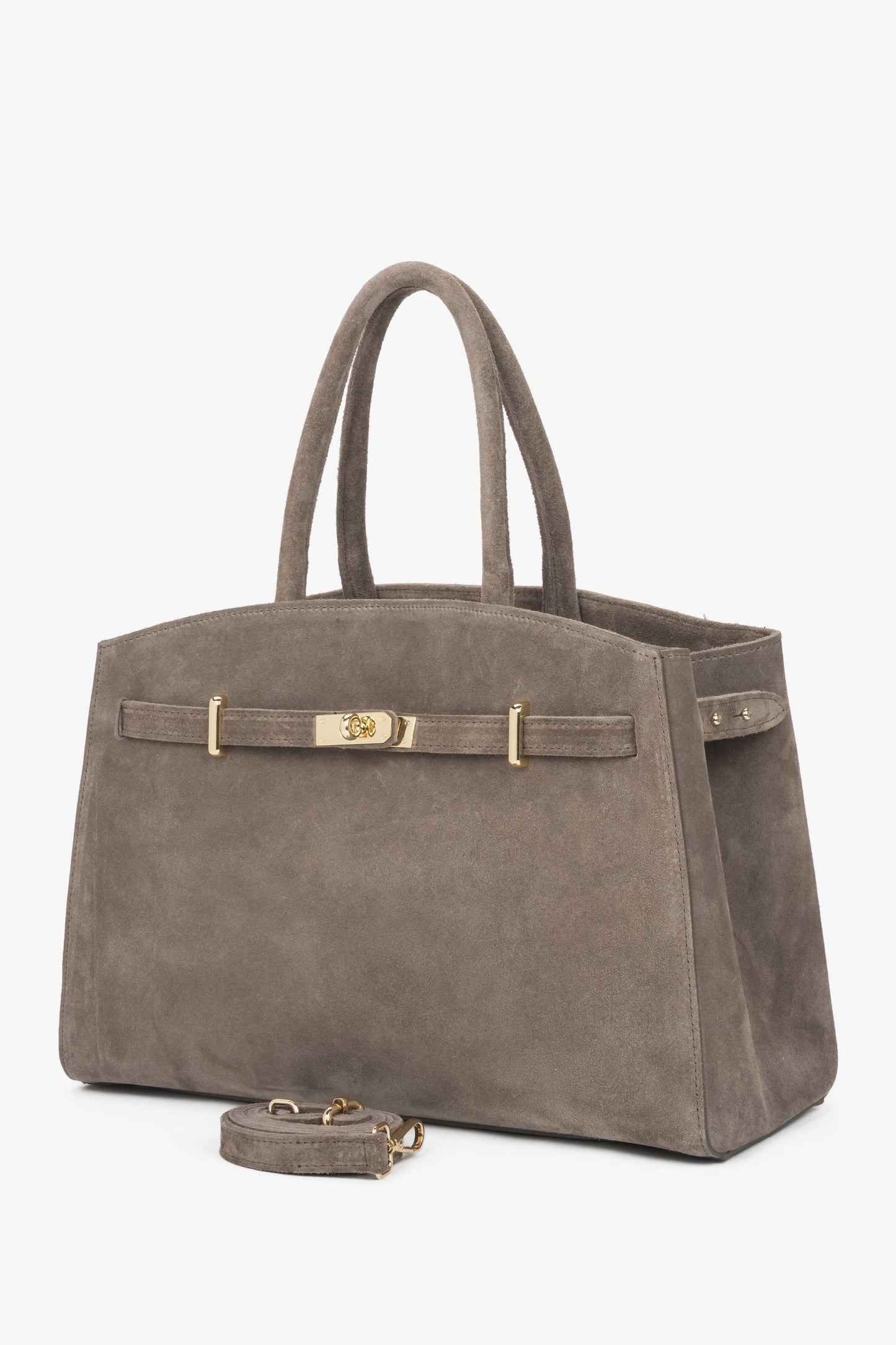 Torebka typu tote, elegancka, szarobeżowa, z włoskiego weluru naturalnego Premium, od Estro.