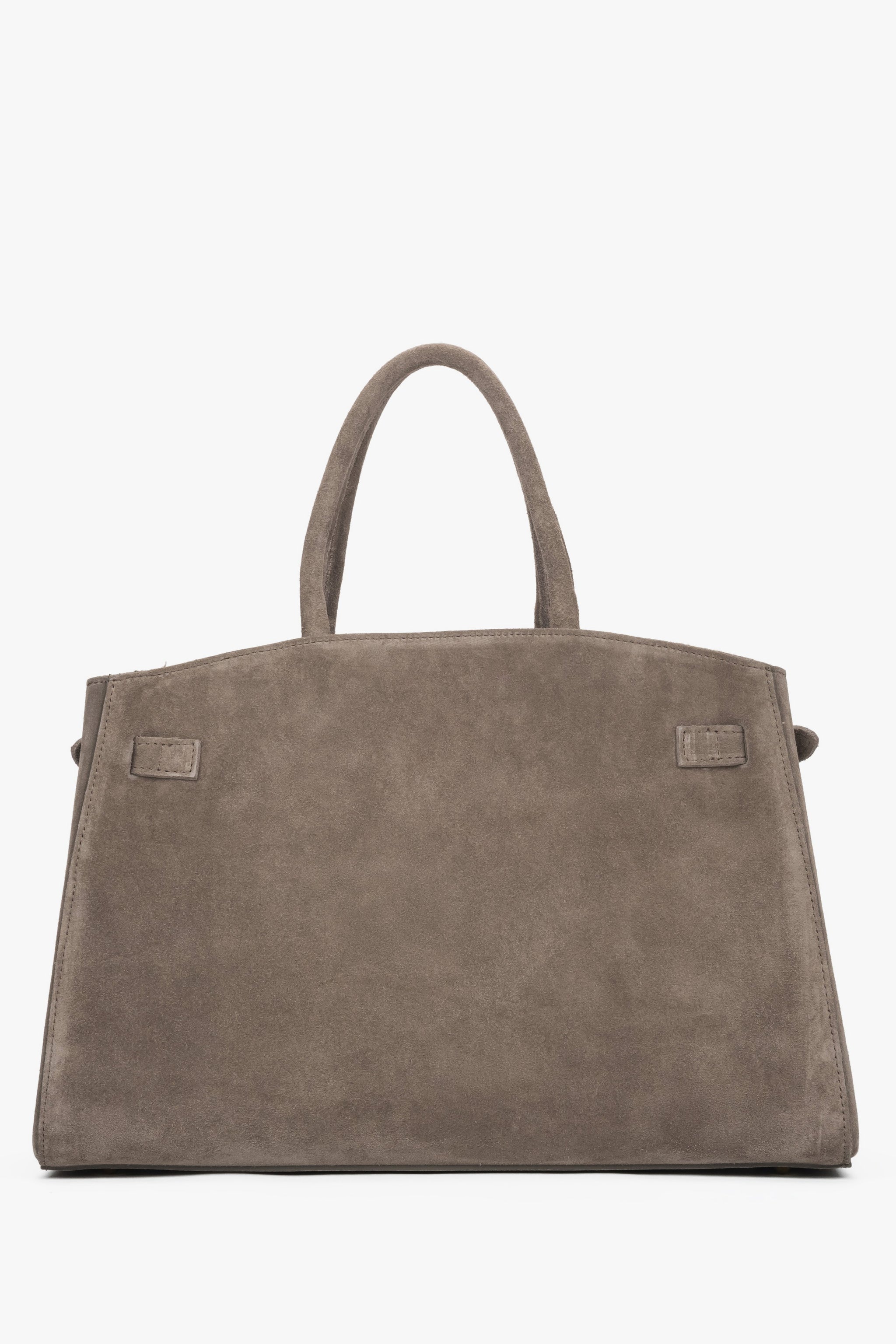 Szarobeżowa, elegancka torebka damska typu tote z włoskiego weluru naturalnego Premium Estro.