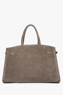 Szarobeżowa, elegancka torebka damska typu tote z włoskiego weluru naturalnego Premium Estro.