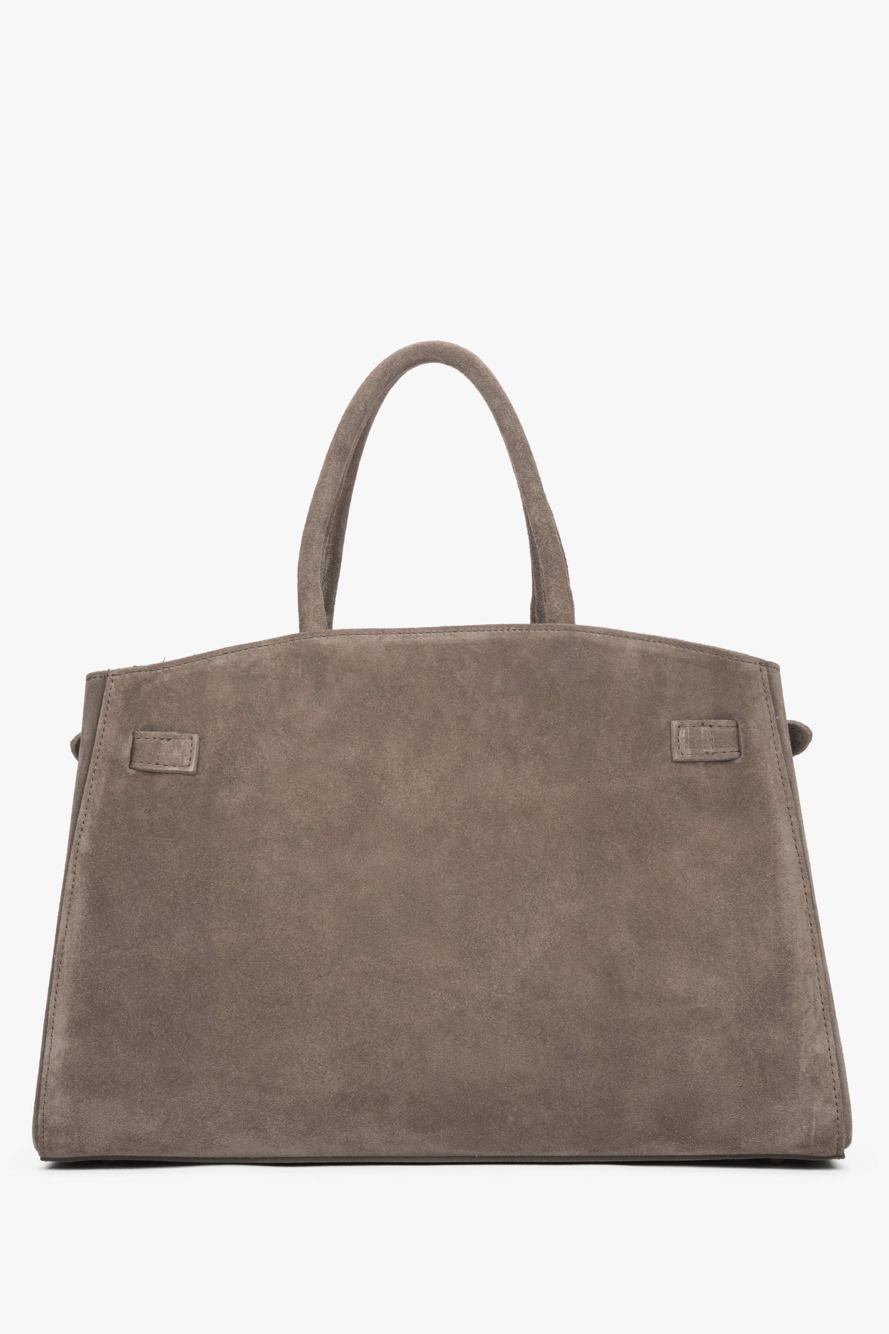 Szarobeżowa, elegancka torebka damska typu tote z włoskiego weluru naturalnego Premium Estro.