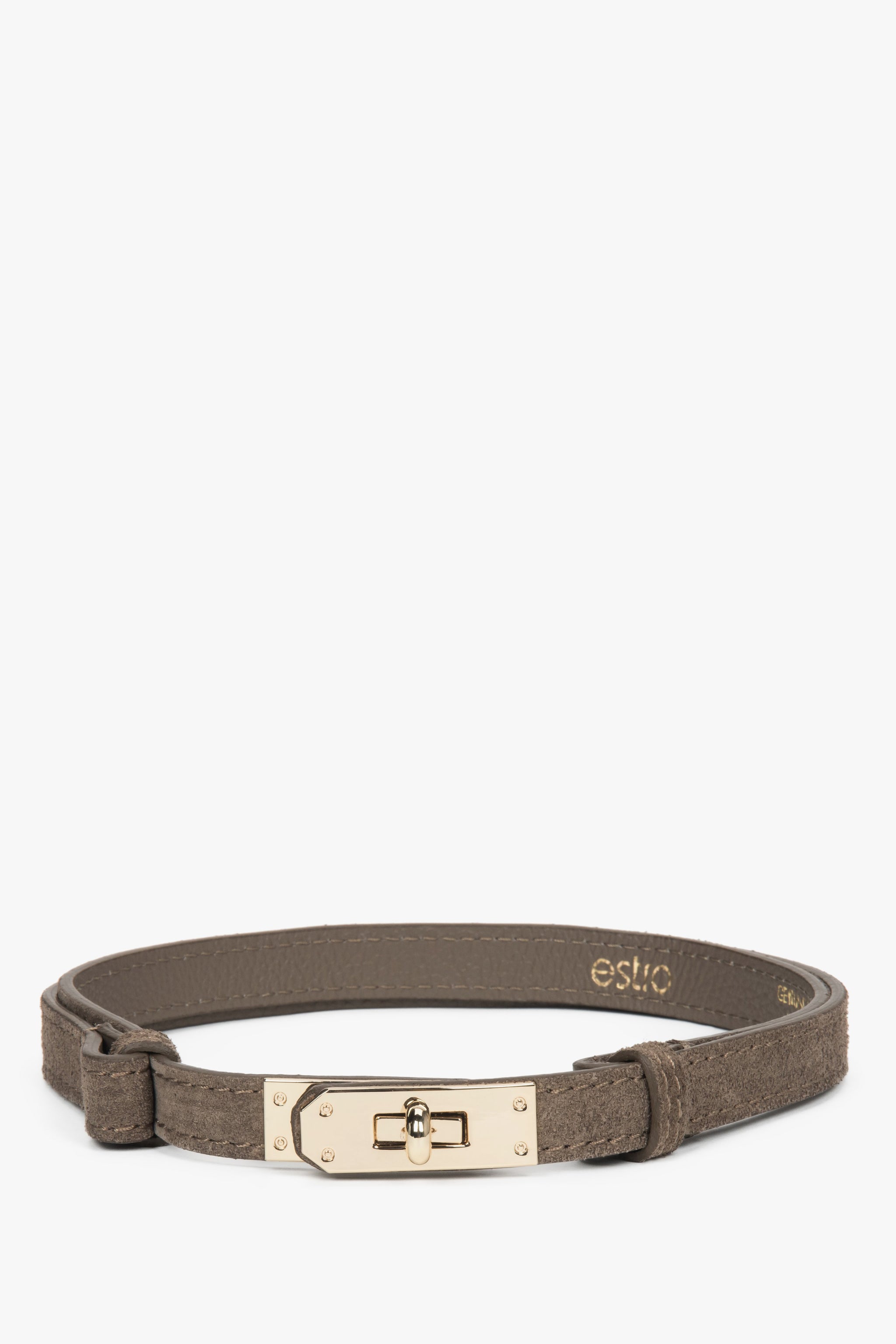 Elegancki ciemnoszary pasek damski z włoskiego weluru naturalnego Premium Estro ER00118657.
