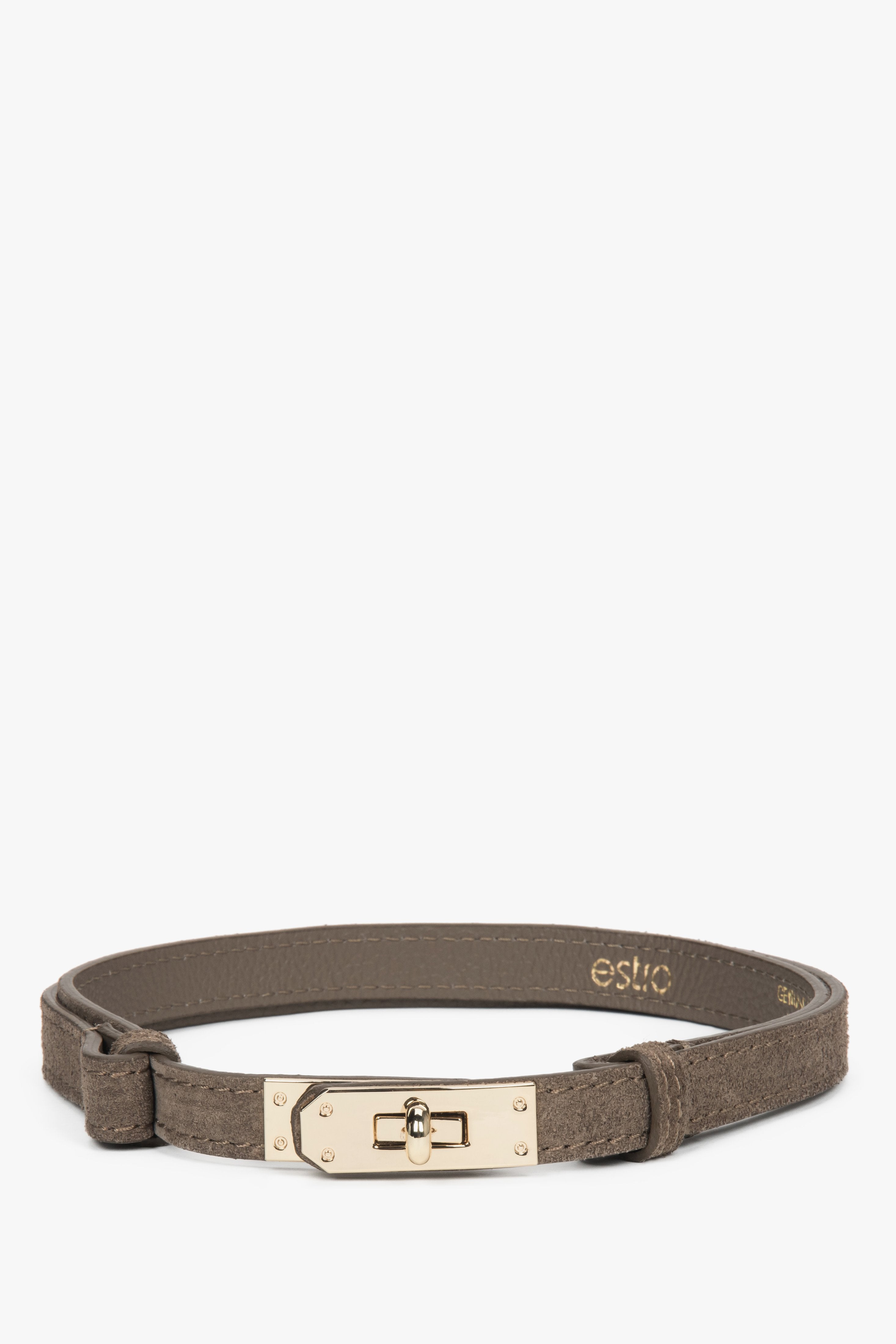 Elegancki ciemnoszary pasek damski z włoskiego weluru naturalnego Premium Estro ER00118657.