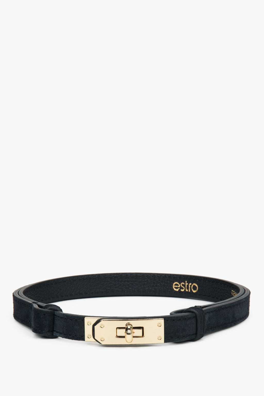 Elegancki czarny pasek damski z włoskiego weluru naturalnego Premium Estro ER00118658.