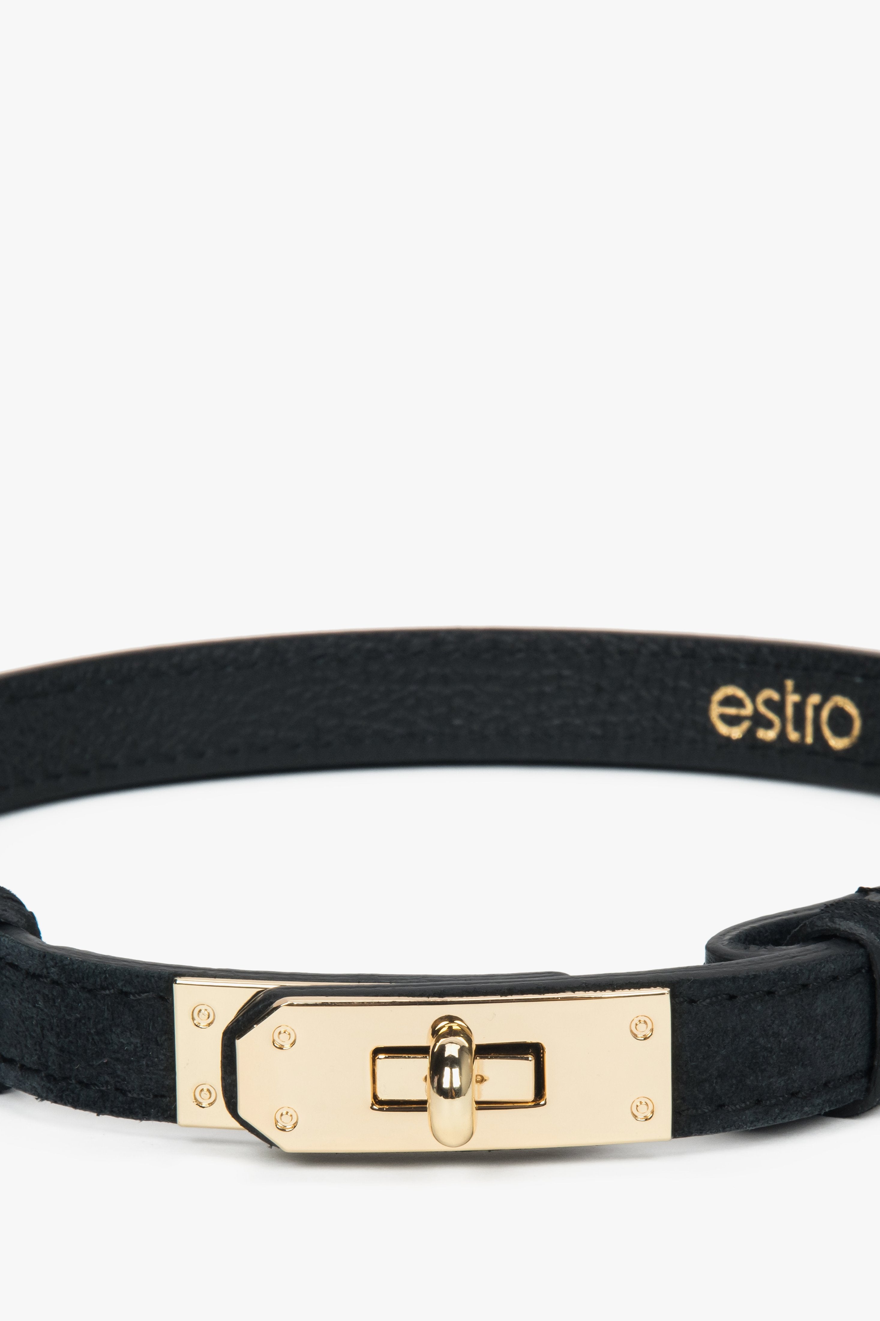 Elegancki pasek damski Estro, czarny, z włoskiego weluru naturalnego Premium.